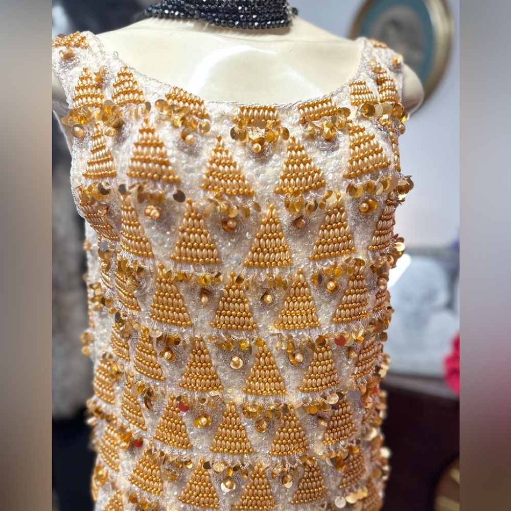 Vintage Mod Gogo 1960’s Beaded Wool Sweater Hong Kong Made